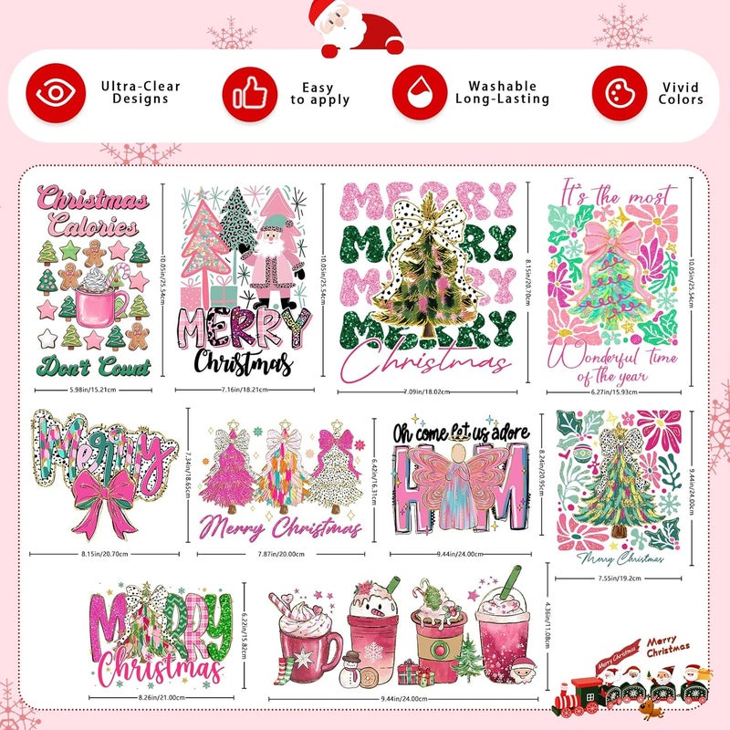 HTVSTD 20 Sheets Christmas DTF Transfers Ready to Press Pink Letters Iron on Transfers Colorful Iron on Decals for T-Shirts DIY Patches Decals - Image 3
